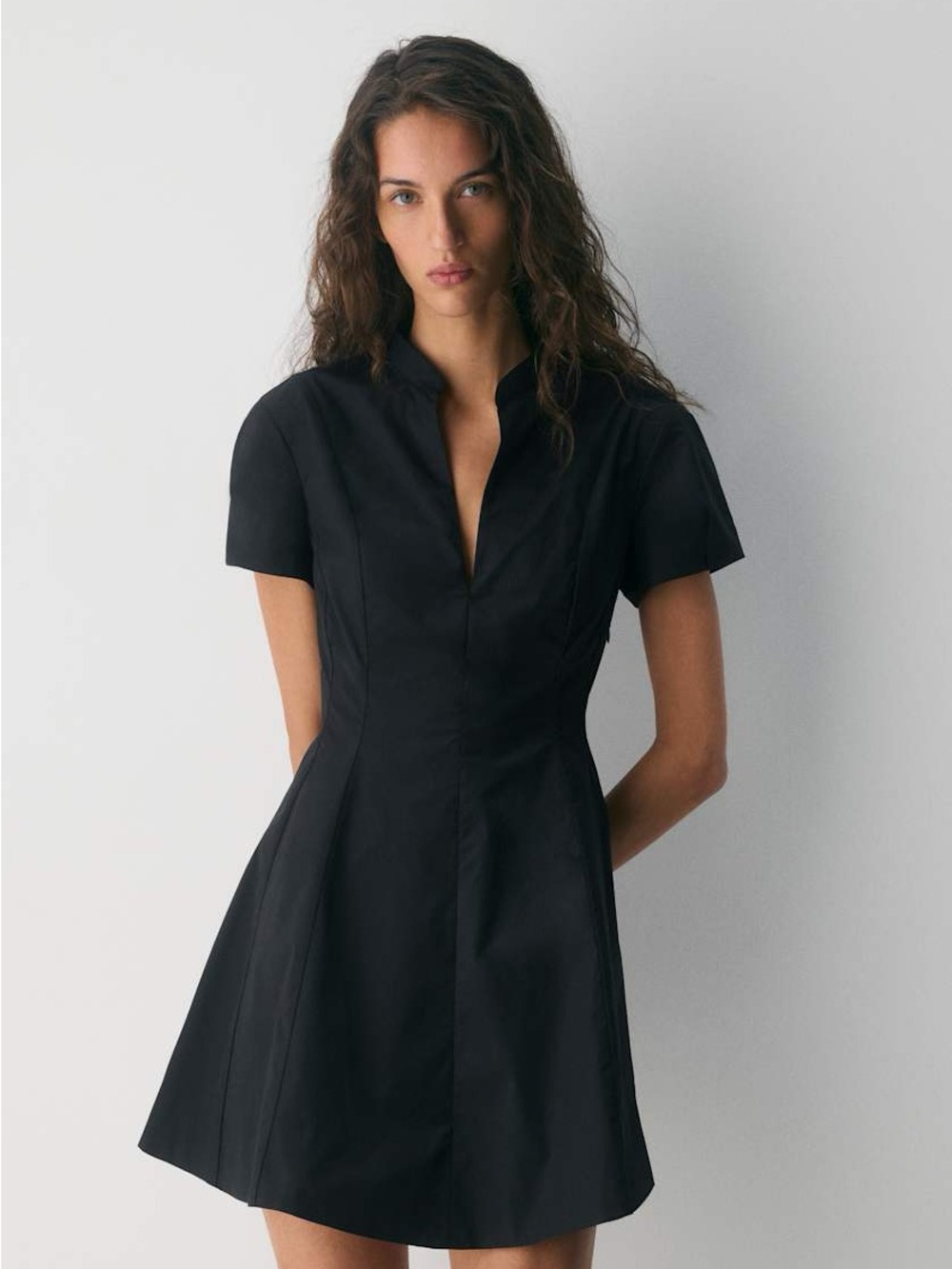 Aritzia Black Short-Sleeve Fit-and-Flare Mini Dress